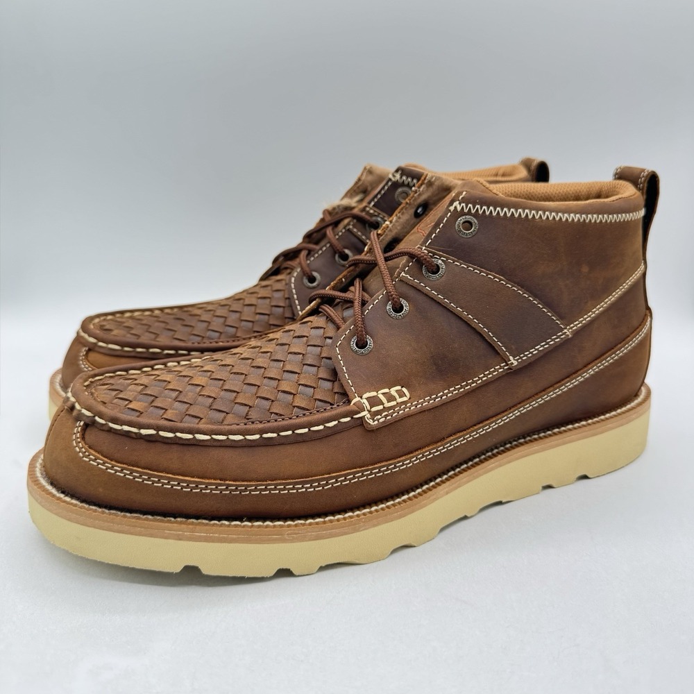Twisted X Woven Moc Toe Boots Men's Size 9 M Brown Oiled Saddle Leather